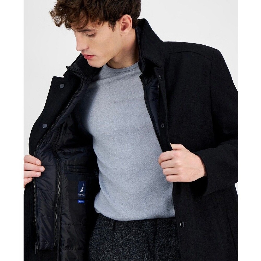 $395 NEW NAUTICA Mens 42L Black Soft Wool Modern Fit 38" Long OverCoat Jacket - Picture 10 of 10